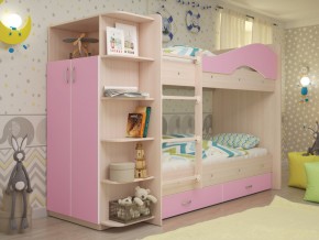 Кровать 2-х ярусная Мая с ящиками и шкафом на латофлексах розовый в Златоусте - zlatoust.mebel74.com | фото