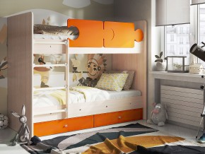 Кровать двухъярусная Тетрис латы с бортиками дуб млечный-оранжевый в Златоусте - zlatoust.mebel74.com | фото