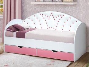 Кровать с продольной мягкой спинкой Корона №4 800х1600 мм розовая в Златоусте - zlatoust.mebel74.com | фото